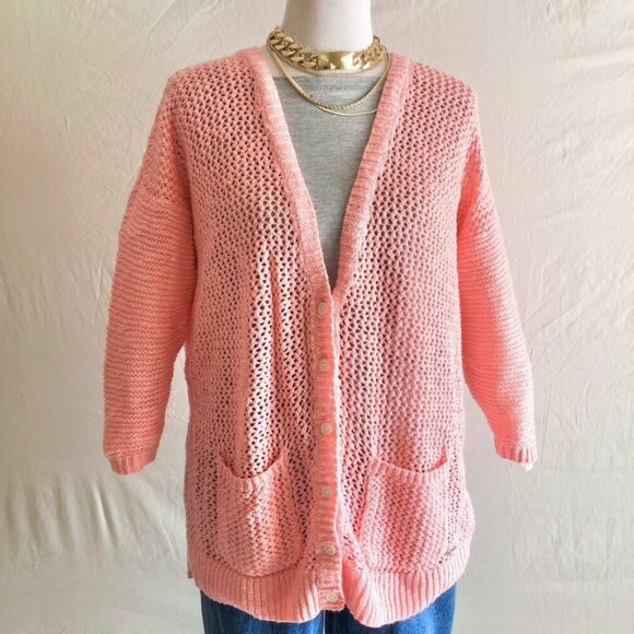 Peach Crochet Knit Cardigan Sweater - Picture 4 of 10